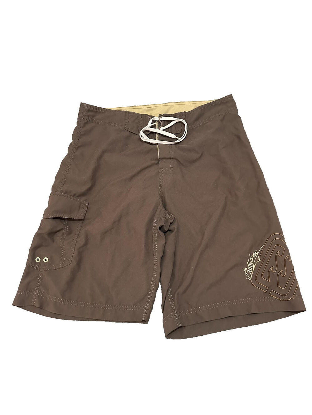 Billabong Board Shorts Large L 34 Embroidered Brown Swim Trunks Surf Y2K Tan